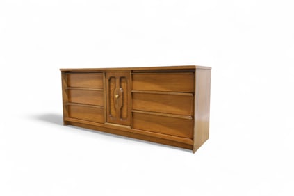 Walnut Mid Century Concave Long Dresser