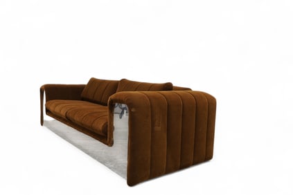 Milo Baughman Velour & Chrome Sofa