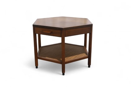 Calvin Hexagonal Walnut & Cane Table