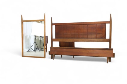 Mid century Walnut Mirror & Head Board
