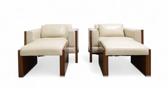 Milo Baughman Style Leather Cube Chairs - 2