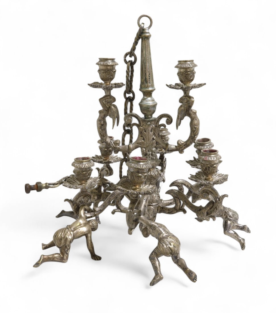 Silvered Bronze Figural Hanging Candelabra (1 of 9)