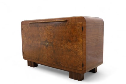 Art Deco Burl Marble Top Credenza