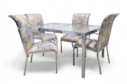 Milo Baughman Style Chrome Dining Table & Chairs