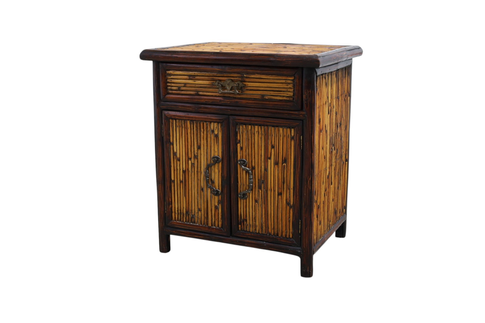 Reeded Rattan Cabinet: Areeded rattan cabinet with storage drawer Dimensions:23x20x16