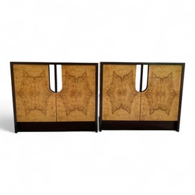 Milo Baughman Style Burl Nightstands - Pair