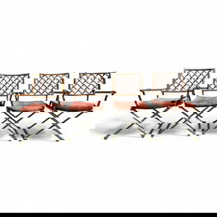 Bamboo & Brass X Base Dining Chairs - 4: A set of 4 Vintage Bamboo Rattan and Brass Modern X Style Dining Chairs Dimensions:35.5x23.5x21 Seat Height:19