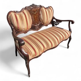 Antique Carved Bench Pearl Inlay