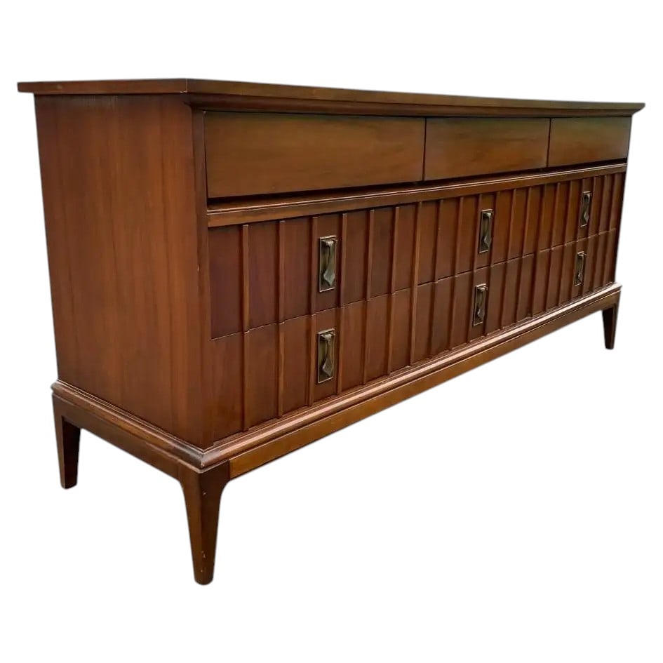 Mid Century Modern Triple Dresser: Mid Century Modern Triple Dresser with Brass Hardware Dimensions30.5x66.25x18.5