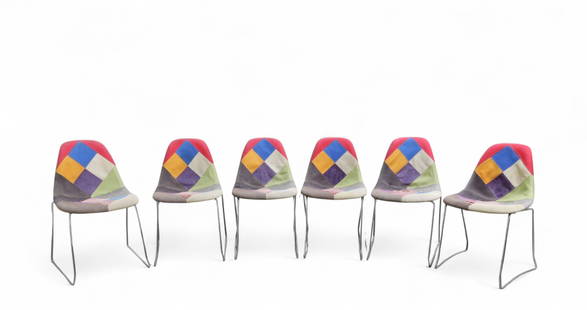 Bertoia Style Dining Chairs - 6: A set of 6 Bertoia style patchwork upholstered dining chairs Dimensions:32x19x22