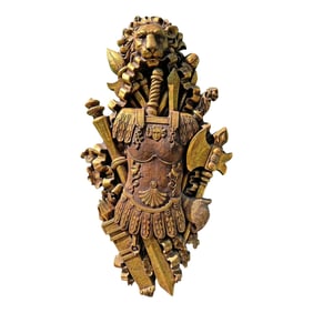 Composite Lion & Knights Wall Sculpture