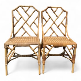 Chippendale Style Bamboo Side Chairs - Pair