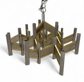 Gaetano Scolari Style Chrome & Brass Chandelier