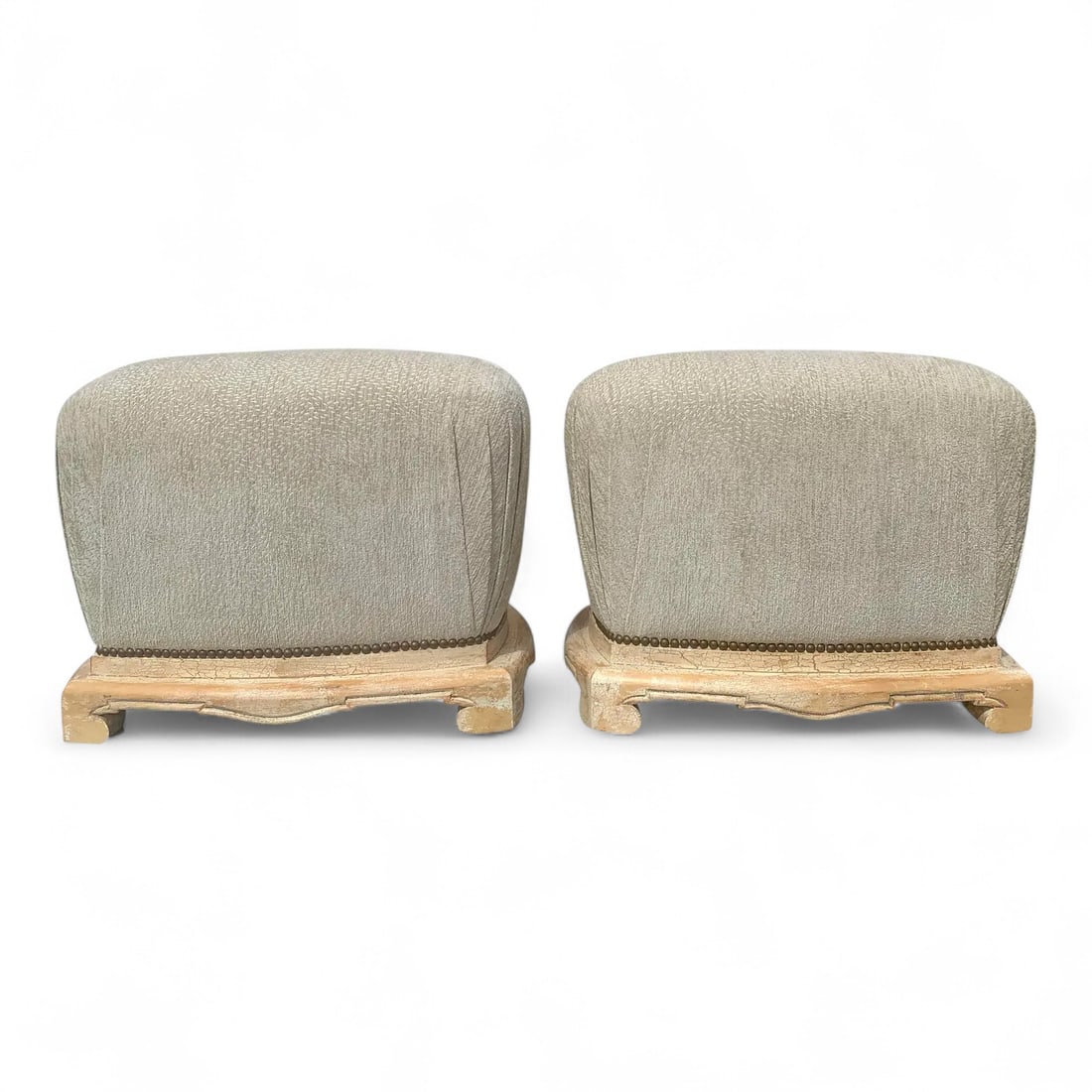 French Provincial Base Poufs - Pair: A pair of French Provincial Sue Et Mare Style Poufs Dimensions:18x23x18