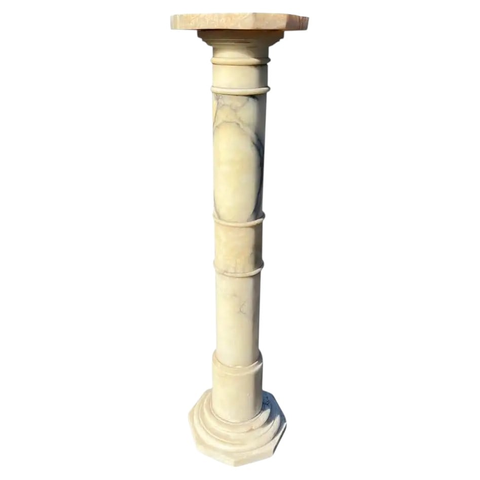 Italian Carrara Marble Pedestal: Vintage Italian Carrara Marble Pedestal in White With Black Dimensions:43.5x12
