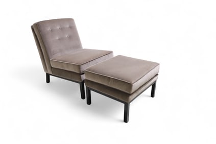 Velvet Probber Style Slipper Chair & Ottoman