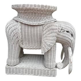 White Wicker Elephant Stand