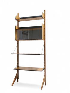 John Texmon Teak & Brass Norwegian Wall Unit: A John Texman for Blindheim teak and brass Norwegian wall unit with adjustable shelves and cabinets Dimensions:80x33x16