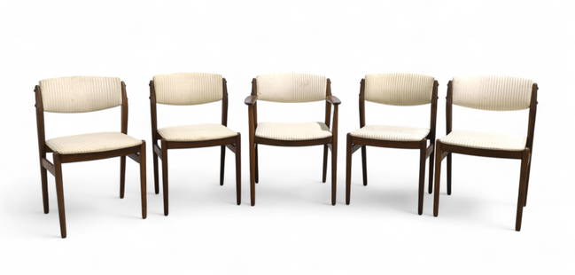 Erik Buch (attr) Danish Teak Dining Chairs - 5: A 4 side chairs and 1 arm chair Erik Buch attributed Danish teak dining chairs Dimensions:30x23.5x21 Seat Height:17