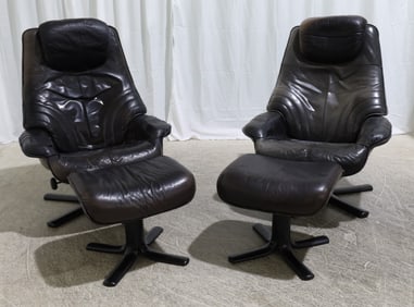 Skipper Mogler Leather Lounge Chairs - Pair