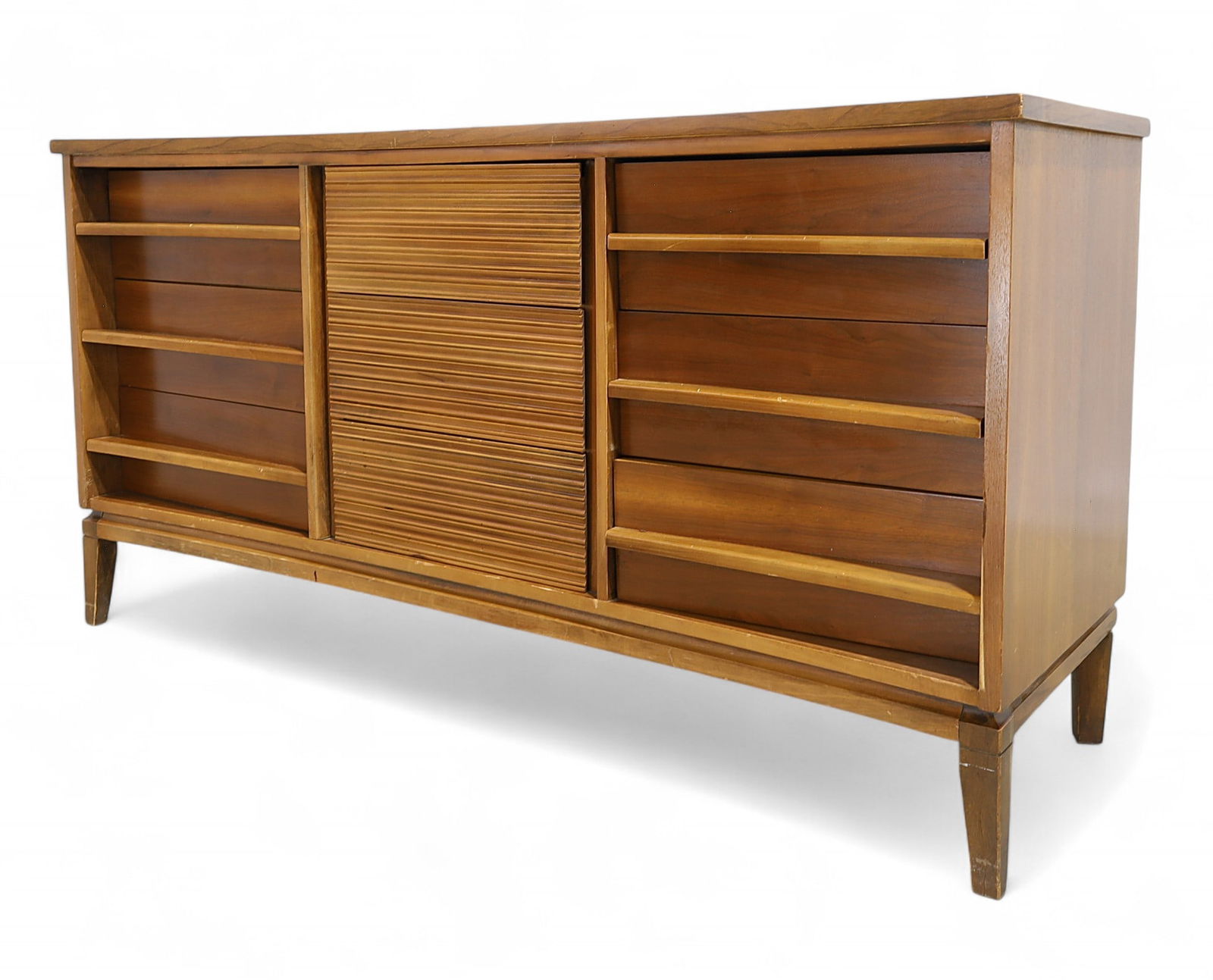 Mid Century Walnut Concave Dresser (1 of 14)