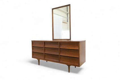 Johnson Carper Walnut Dresser & Mirror