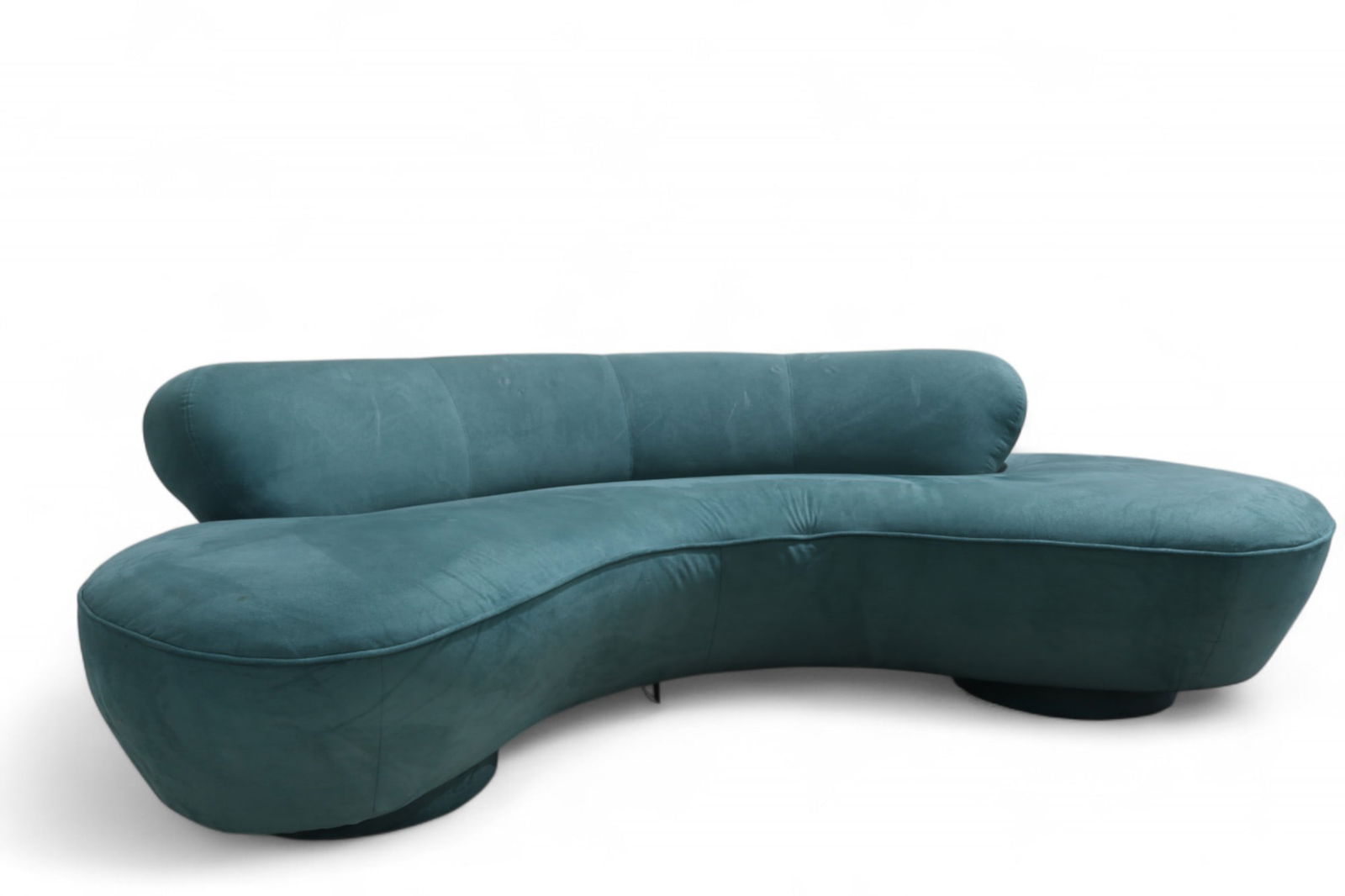 Vladimir Kagan Cloud Sofa: A Vladimir Kagan cloud sofa in teal micro suede Dimensions:28.5x 93x45