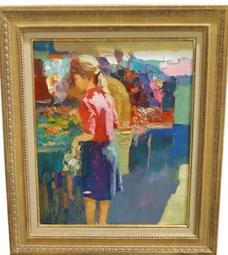 Nicola Simbari Oil on Canvas - "The Market"