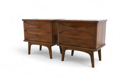 Mid Century Sculpted Walnut Night Stands - Pair