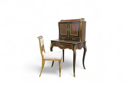 French Boulle Secretary Desk & Chair