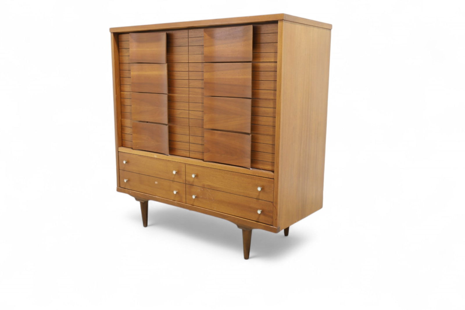 Mid Century Walnut Dresser: A mid century modern walnut tall dresser Dimensions:42.5x42x18