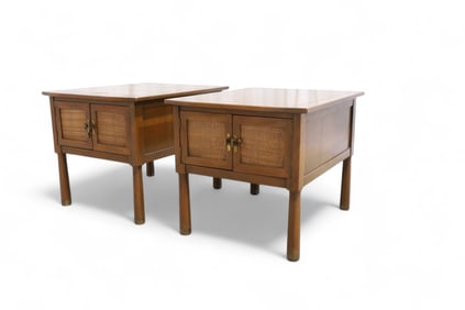 Cane Front Side Tables - Pair