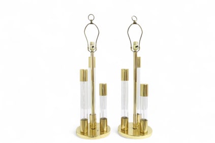 Lucite & Brass Table Lamps - Pair