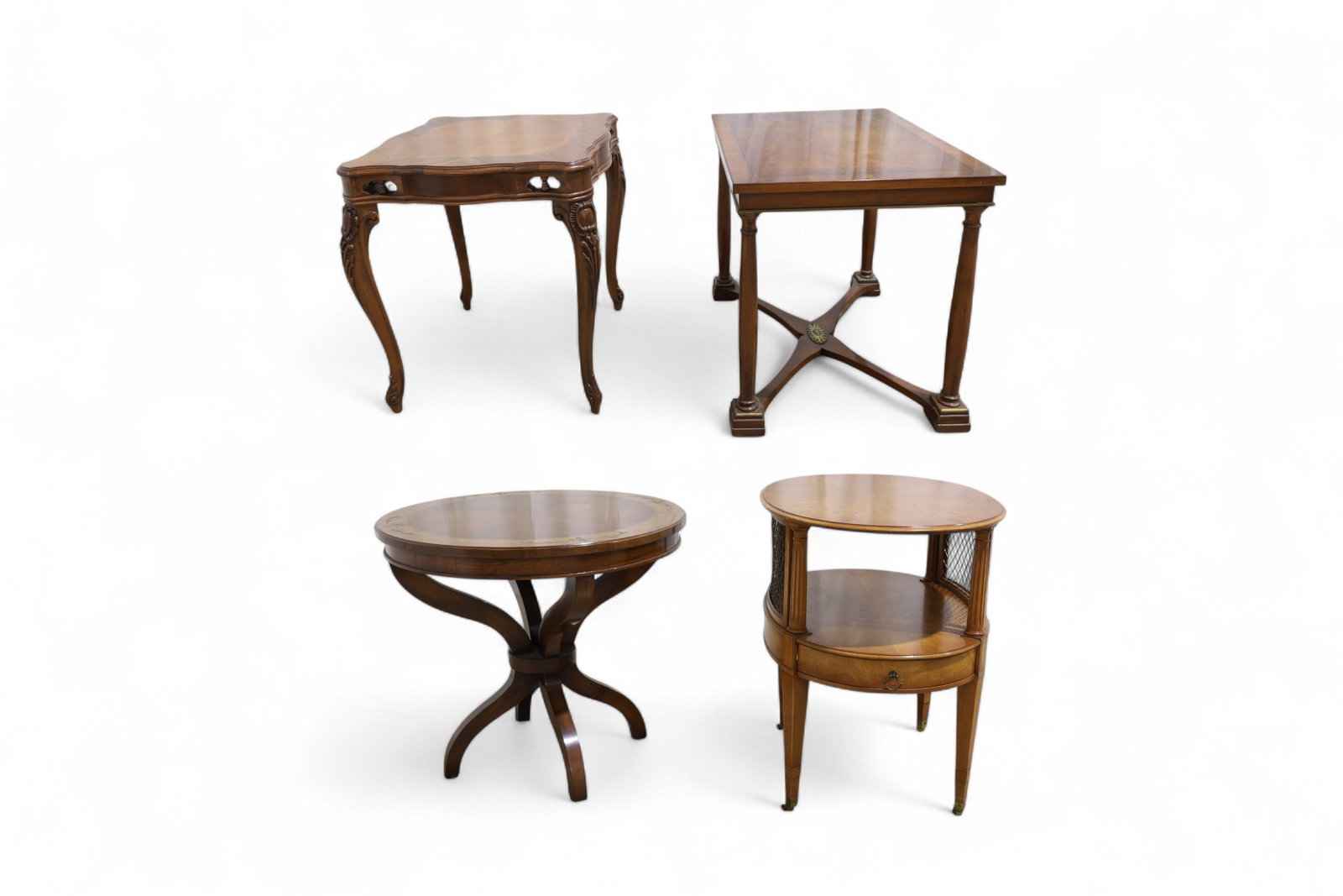French Style Tables - 4: Four French style tables Round Dimensions:24x28 Oblong Dimensions:27x28x21 Square Dimensions:26x23 Dimensions:25x22x28