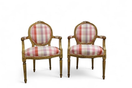 Gold Leaf French Style Chairs - Pair
