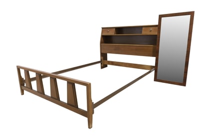 Mid Century Walnut Full Bed & Mirror