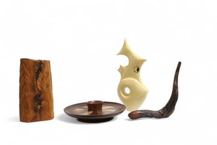Wooden Chip & Dip Platter & 3 Wood Carvings