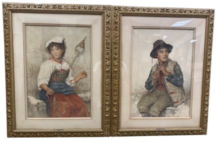 Signed Watercolor Portraits - Pair
