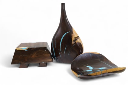 Exotic Wood & Turquoise Decor Pieces - 3