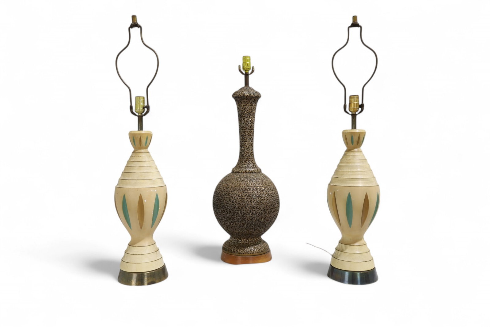Mid Century Modern Pottery Lamps - 3: 3 mid century modern pottery lamps, 1 pair and 1 single Pair Dimensions:35x7 Dimensions:32x12
