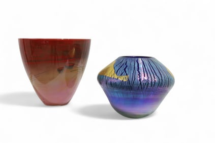 Art Glass Vase & Iridescent Glass Vase