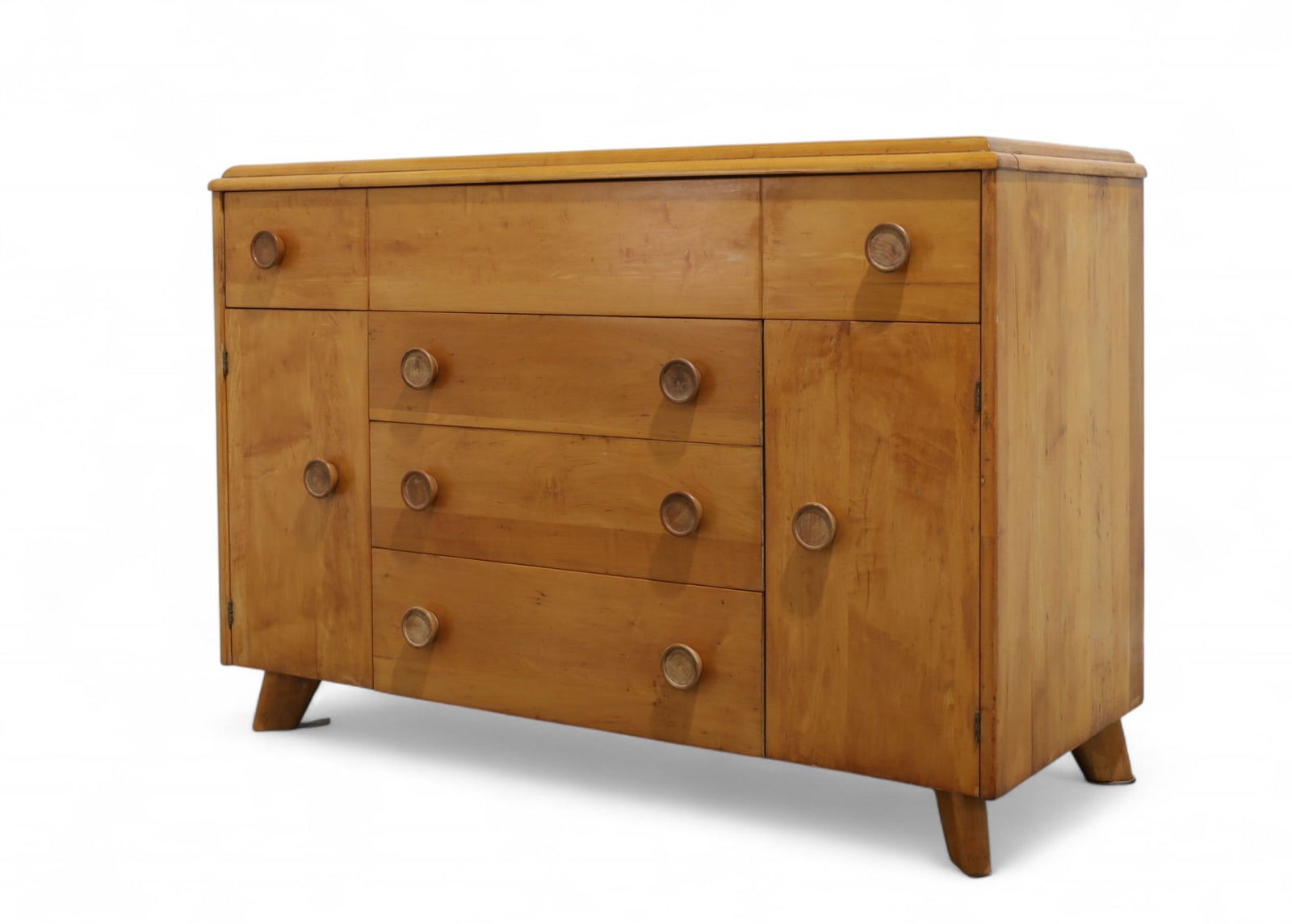 1950's Birch Credenza: A 1950's birch credenza with 4 drawers and 2 side cabinets Dimensions:33x48x20