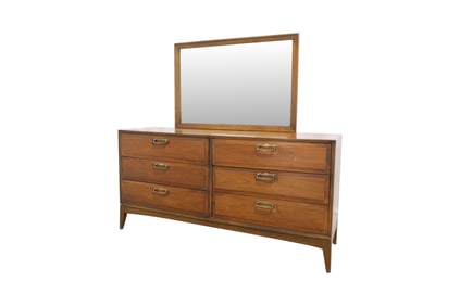 Lane Walnut Long Dresser & Mirror