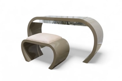 Karl Springer Style Console With Stool