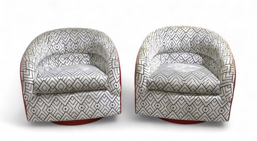 Milo Baughman Style Swivel Chairs - Pair