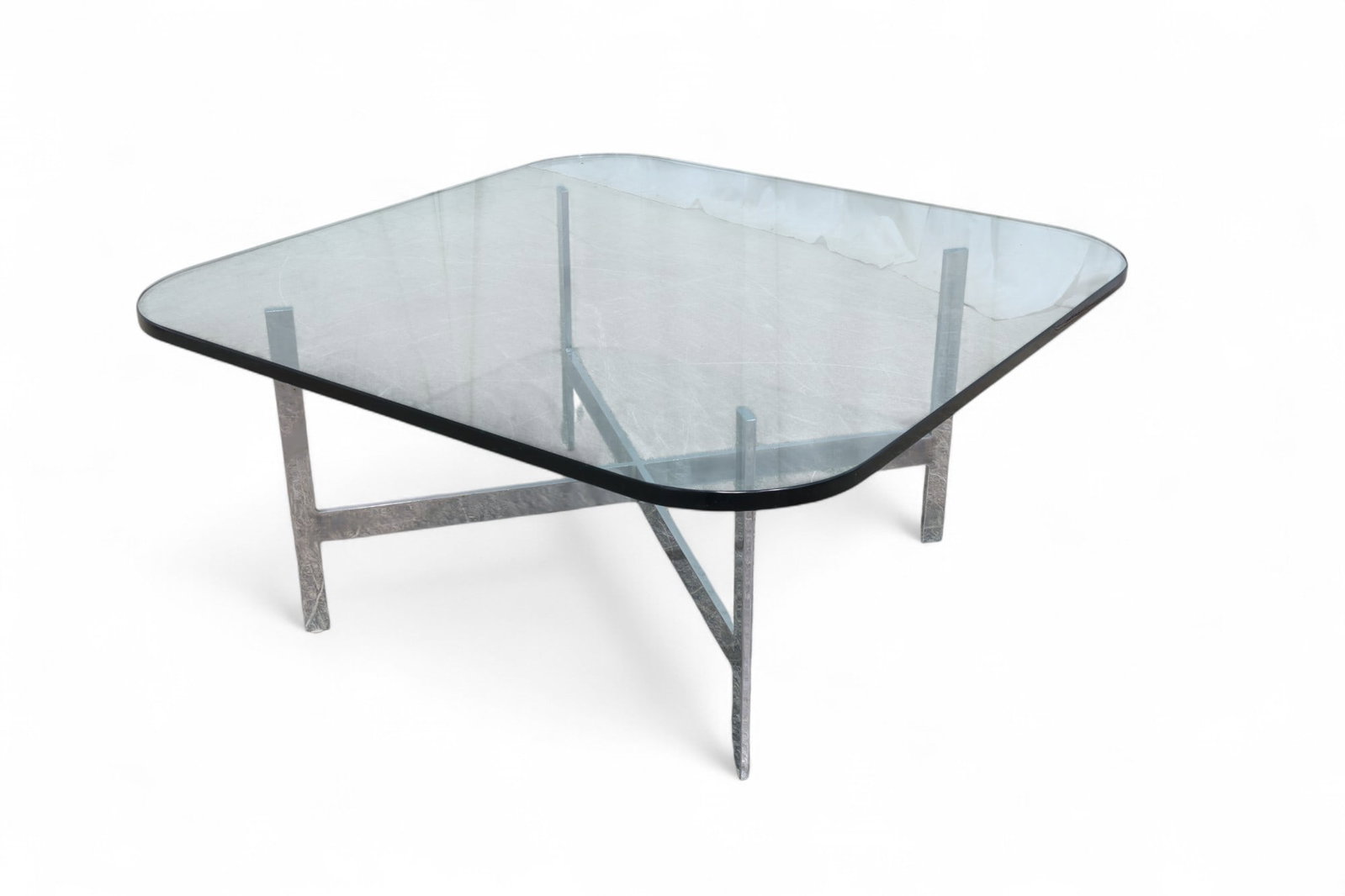 Chrome & Glass Coffee Table: A chrome and glass coffee table Dimensions:16.5x36x36