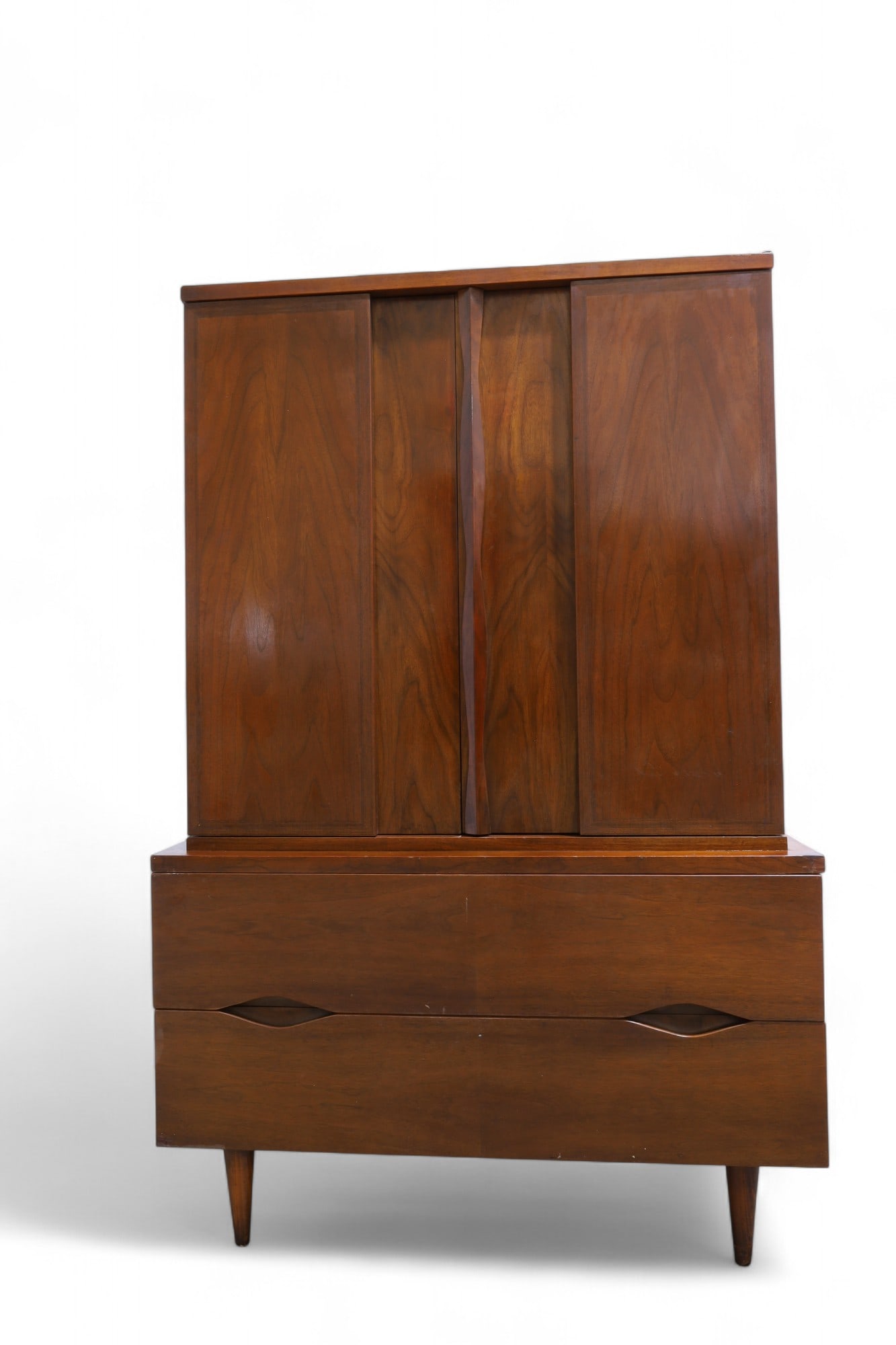 Merton Gershun Sculptural Tall Dresser: A Merton Gershun for American of Martinsville sculptural front tall dresser Dimensions:61x40x18.5