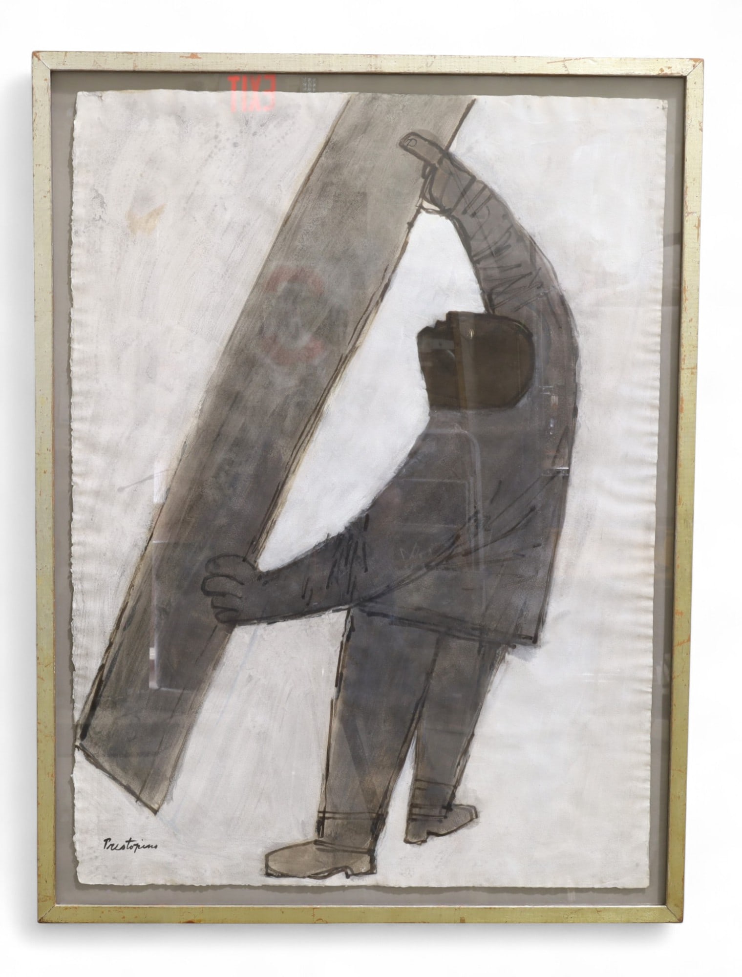 Signed Shimoh Menahem Charcoal: Framed charcoal signed Gregorio Prestopino " Dimensions:33x25