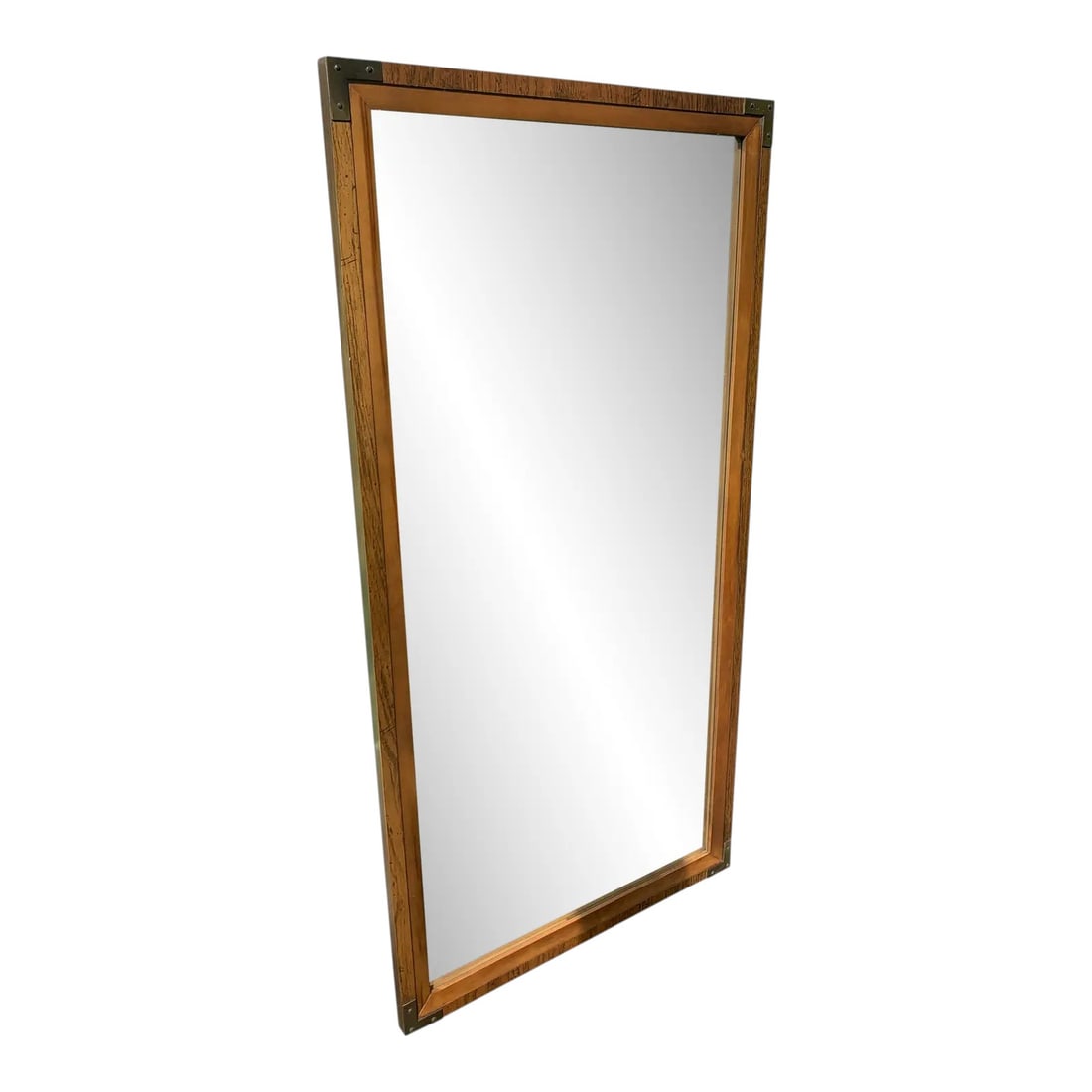 Benhardt Campaign Style Mirror: A Bernhardt Campaign Mirror in Brass and Wood Dimensions:45x22x1.5