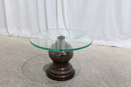 Bronze & Champleve Glass Top Table